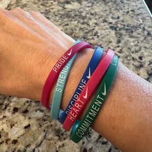 Nike stretch rubber wrist bands pink, blue, 5 total